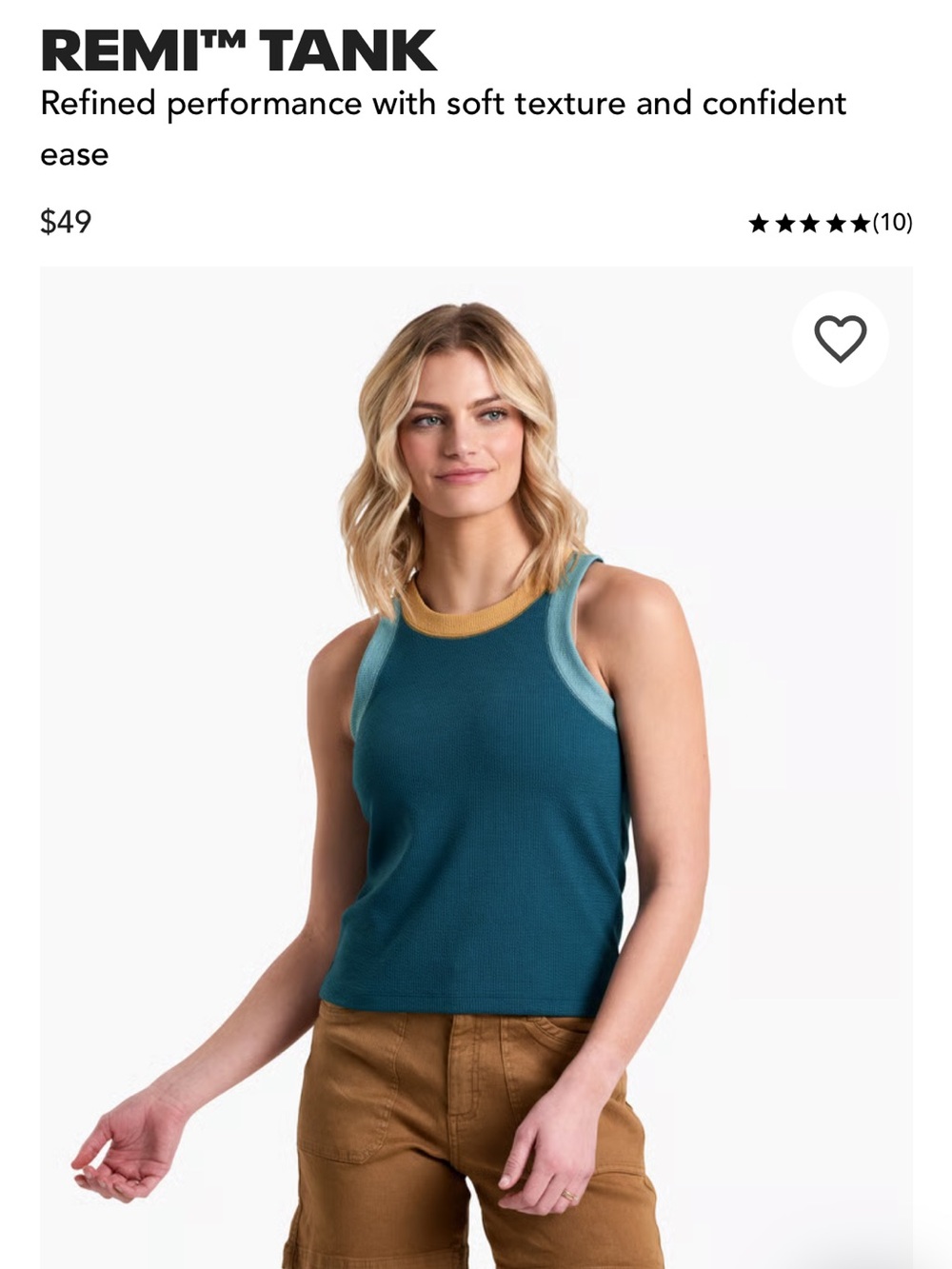 Kuhl Remi Tank in Teal with Gold Trim